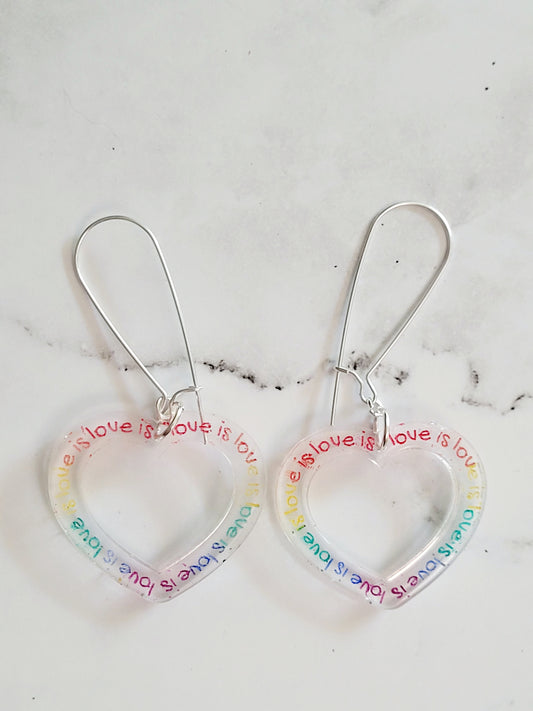 Closeup of the Rainbow Love Is Love Earrings