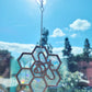 close up of bee suncatcher in a window