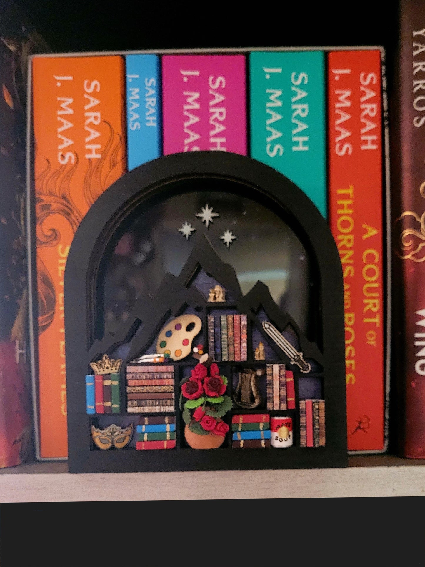 ACOTAR mini book case not lit in front of books