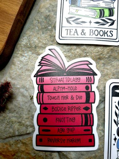 Spicy bookstack sticker on a stone background
