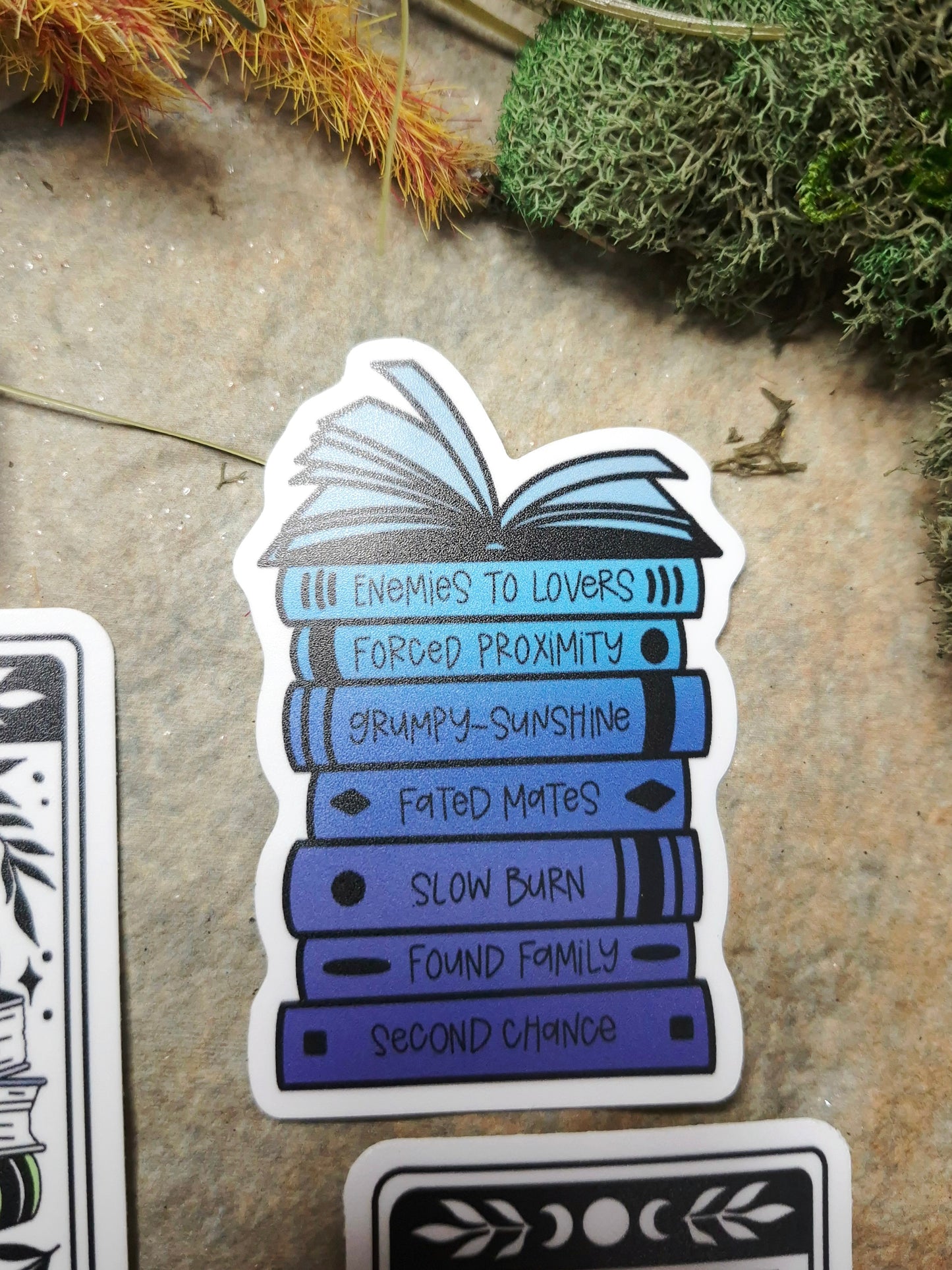 Clean bookstack sticker on stone background