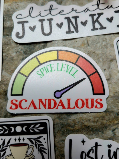 spice level scandalous sticker on a stone background 