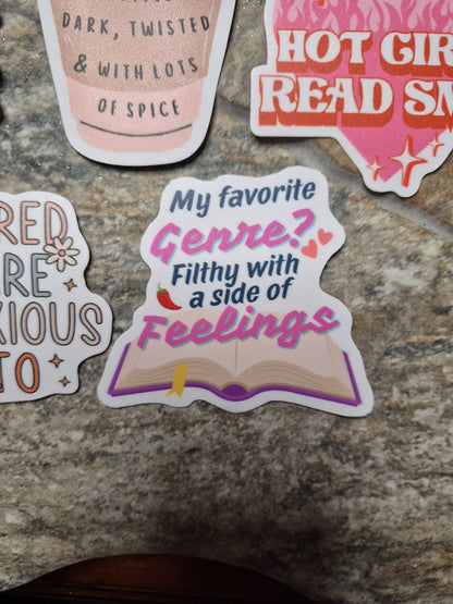 Filthy with a side of feelings sticker on a stone background 
