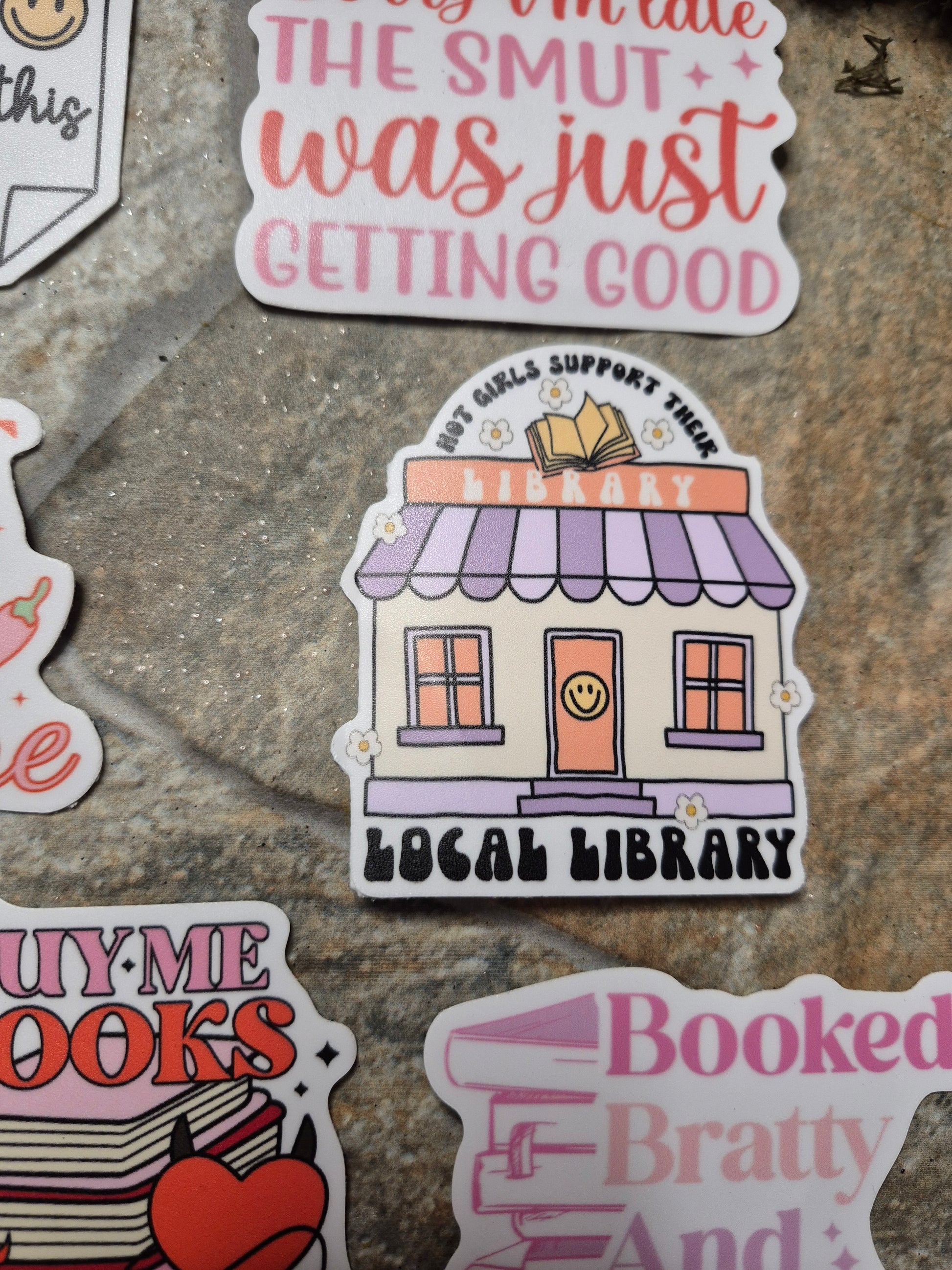 support local library sticker on stone background 