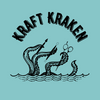 Kraft Kraken Logo of tentacles rising from water holding craft tools. 