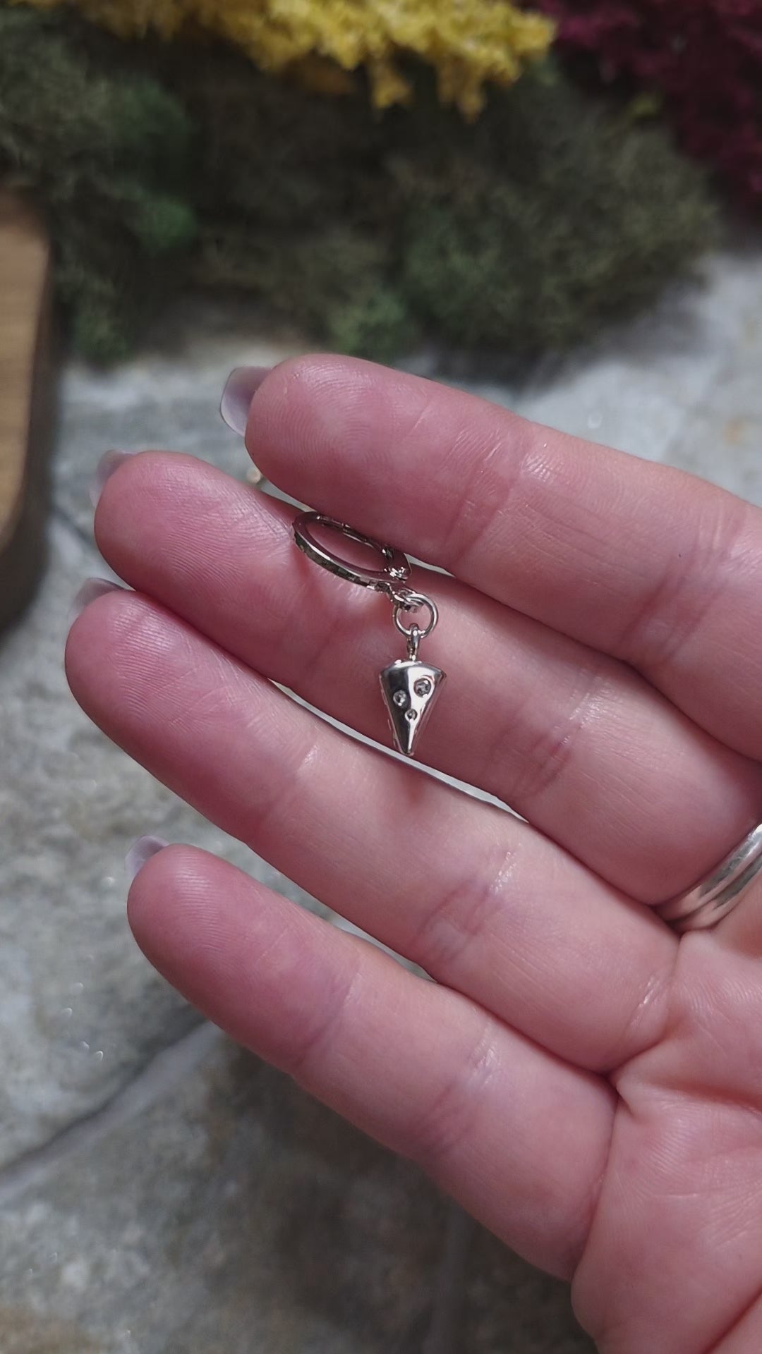 video of Silver cheese wedge earrings 