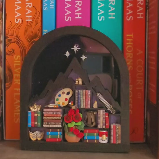 video of ACOTAR mini bookcase being switched on. 