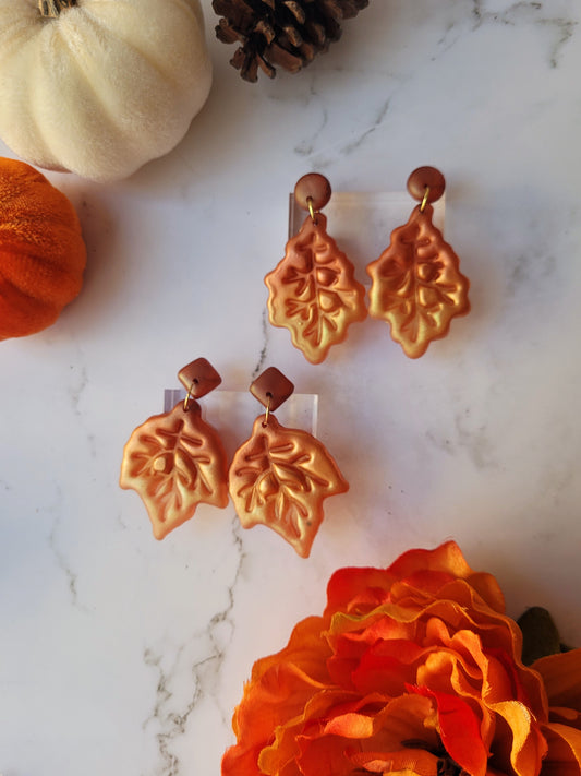 Ombre Maple and Oak Leaf Earrings