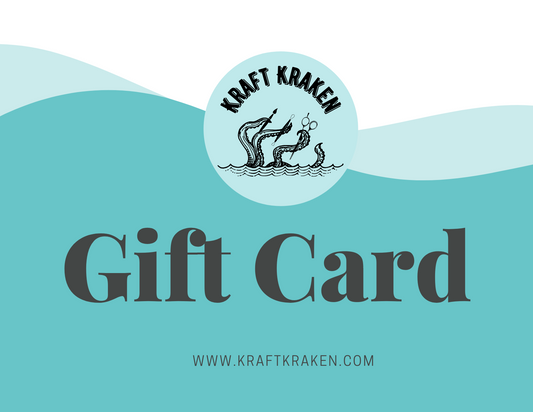 Digital gift card of various teal waves and Kraft Kraken logo in center. 