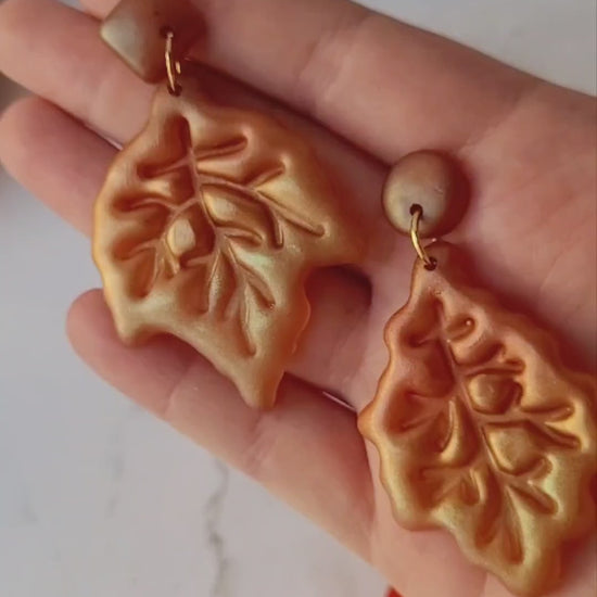 Close up of the leaf earrings